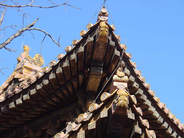 Hölzerne Decke mit Verzierung - Konfuziustempel Peking