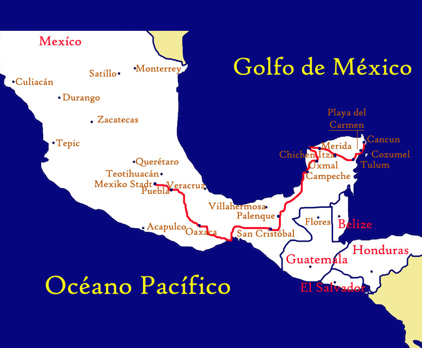 Unsere Route durch Mexiko
